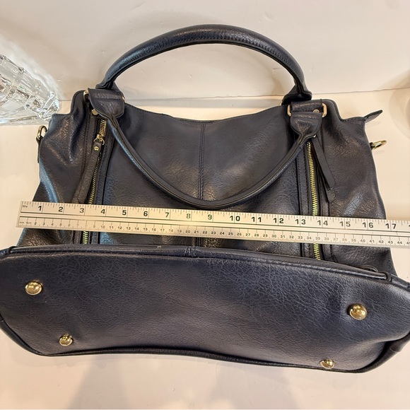 Navy Blue Faux Leather Rummy Tote Bag – Multi-Pocket 💙 Soft Inside & Outside - Picture 8 of 16